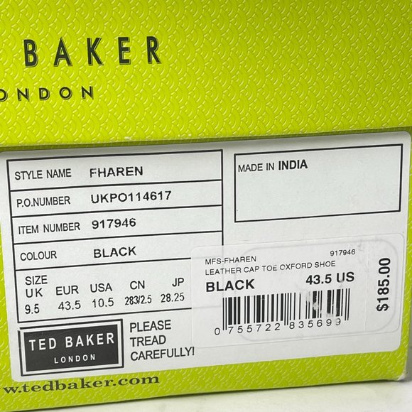 Ted Baker London Fharen Black Leather Cap Toe Oxford. Size 10.5. Style: 917946. main image 6